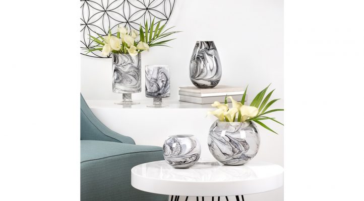 Marble Ink Swirl 9.5h” Glass Bullet Vase