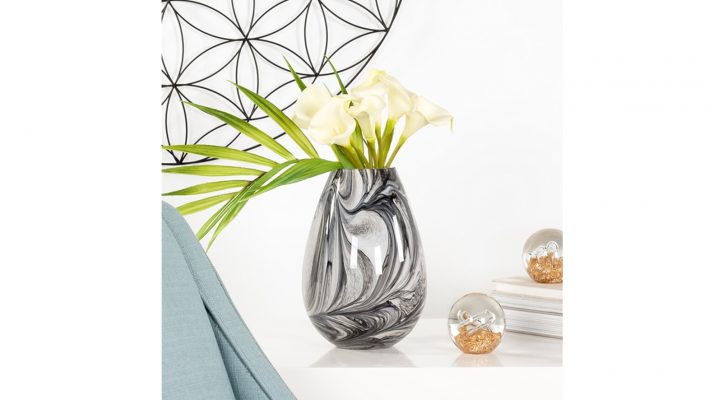 Marble Ink Swirl 9.5h” Glass Bullet Vase