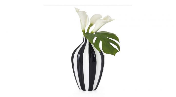 Abstract 11.5h” Black Band Ceramic Gourd Vase