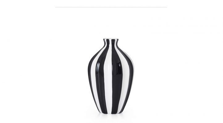 Abstract 11.5h” Black Band Ceramic Gourd Vase