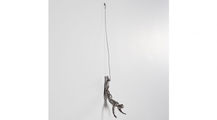 Cliff Resin Man Diving Sculpture – Silver
