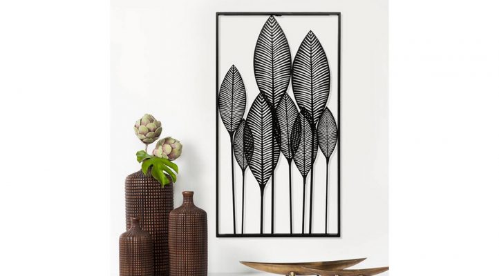 Framed Leaf Cutout 20×37″ Vertical Metal Wall Decor 