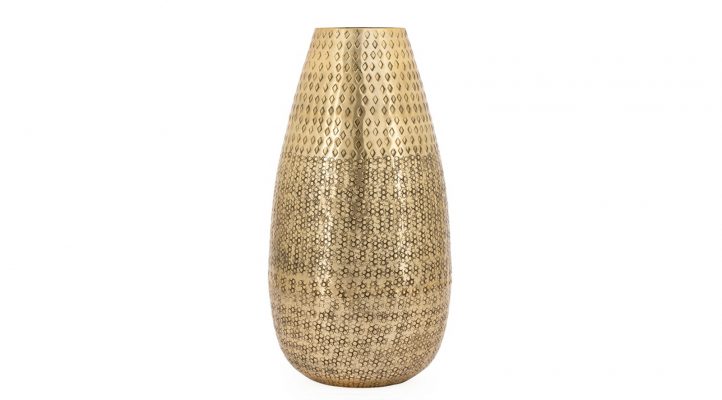Inca Hammered Aluminum 15.5h” Bullet Decor Vase – Gold