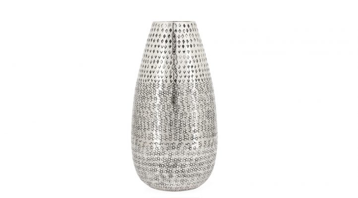 Inca Hammered Aluminum 15.5h” Bullet Decor Vase – Silver 