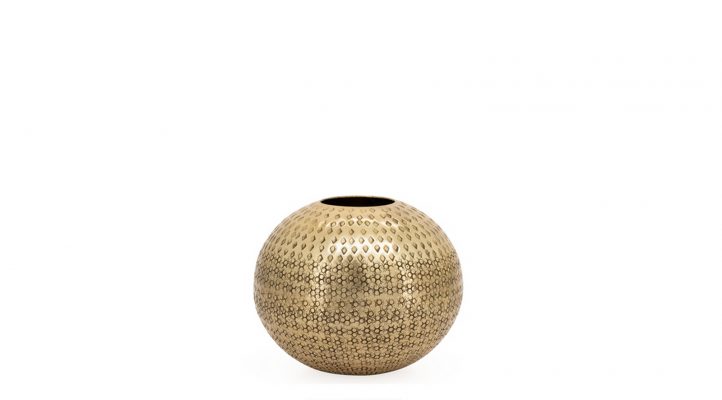 Inca Hammered Aluminum 8.5″ Diameter Ball Decor Vase – Gold