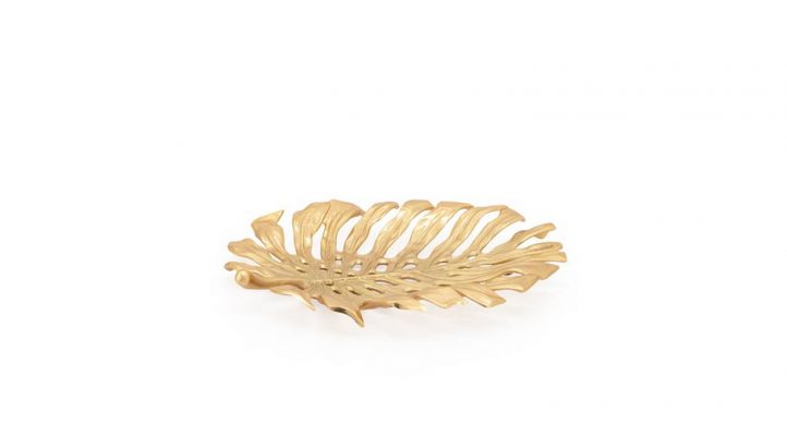 Lux Monstera Leaf Nickel Plated 15″L Wall Platter – Gold