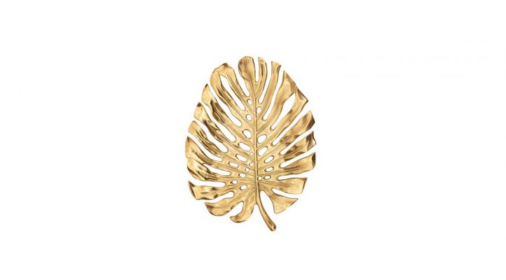 Lux Monstera Leaf Nickel Plated 15″L Wall Platter – Gold