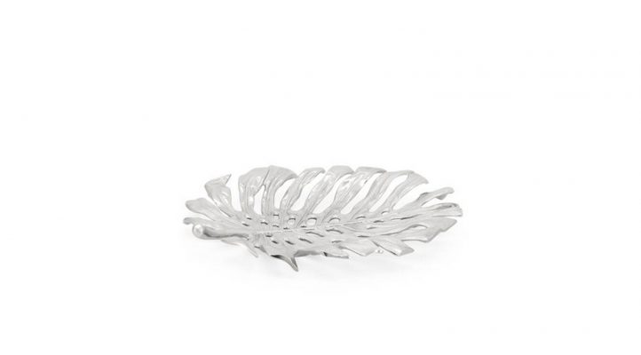 Lux Monstera Leaf Nickel Plated 15″L Wall Platter – Silver