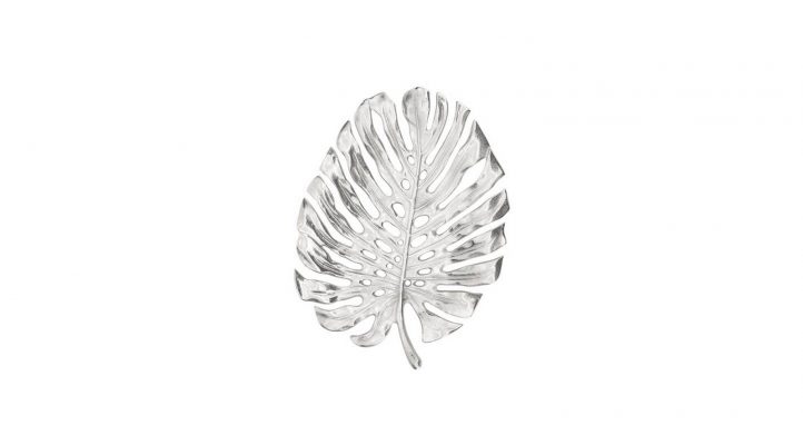 Lux Monstera Leaf Nickel Plated 15″L Wall Platter – Silver