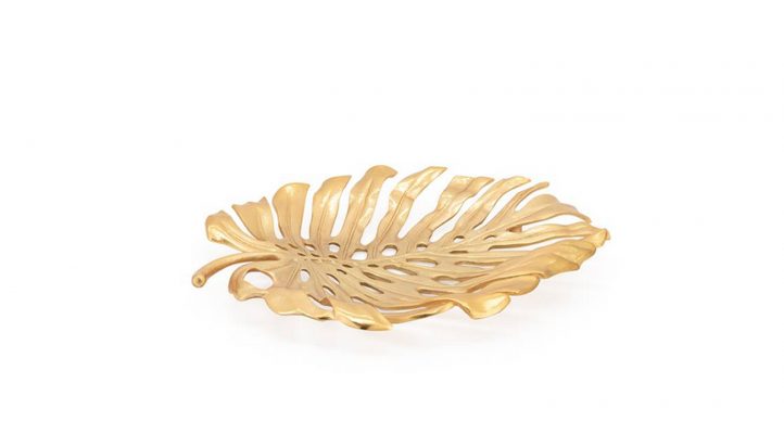 Lux Monstera Leaf Nickel Plated 19″L Wall Platter – Gold