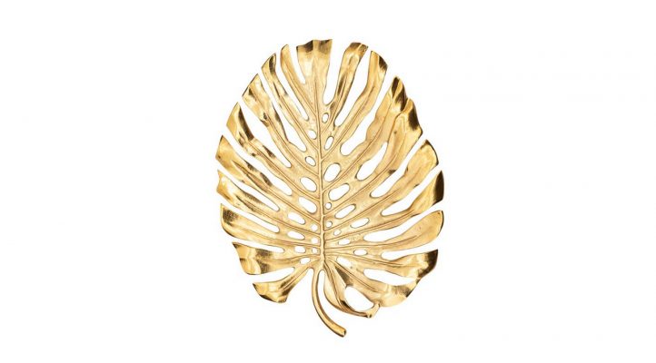 Lux Monstera Leaf Nickel Plated 19″L Wall Platter – Gold