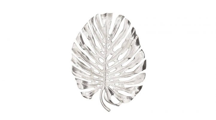 Lux Monstera Leaf Nickel Plated 19″L Wall Platter – Silver