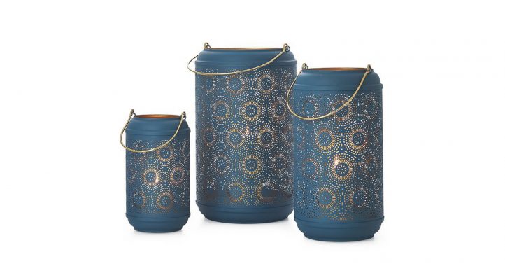 Safir Medallion Metal Blue Cutout Lanterns – Set of Three