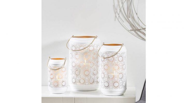 Safir Medallion Metal White Cutout Lanterns – Set of Three
