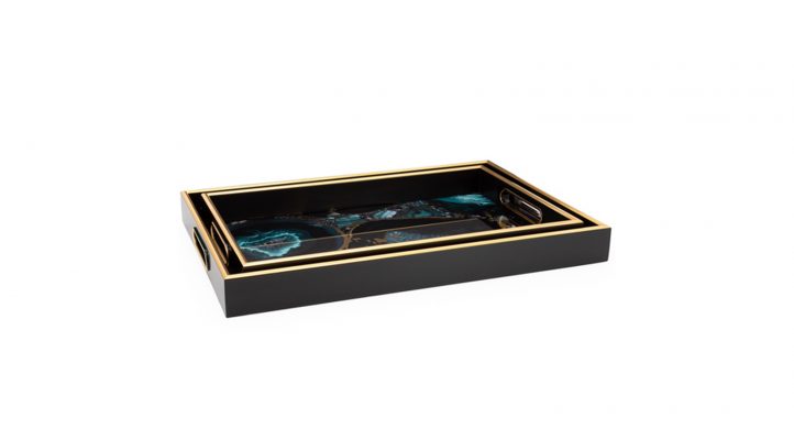 Savoy Gold Trim Rectangle Trays Set of Two – Agate