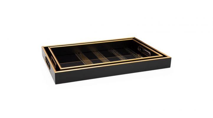 Savoy Gold Trim Rectangle Trays Set of Two – Gold Stripe 