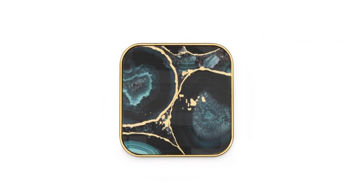 Savoy Gold Trim Square Coasters Set of Four – Agate