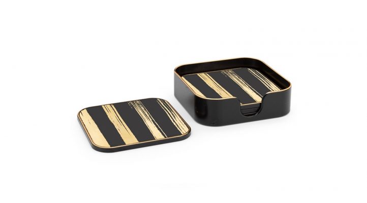 Savoy Gold Trim Square Coasters Set of Four – Gold Stripe
