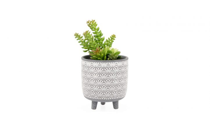 Star White Glazed Ceramic 5.25d x 6″ Footed Drop Pot Planter