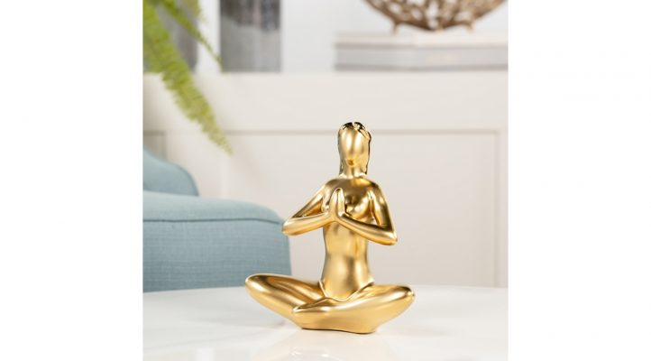 Yoga Matte Gold Ceramic Decor Sculpture – Praying