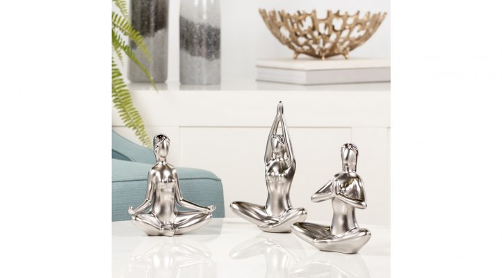 Yoga Matte Silver Ceramic Decor Sculpture – Arms Up