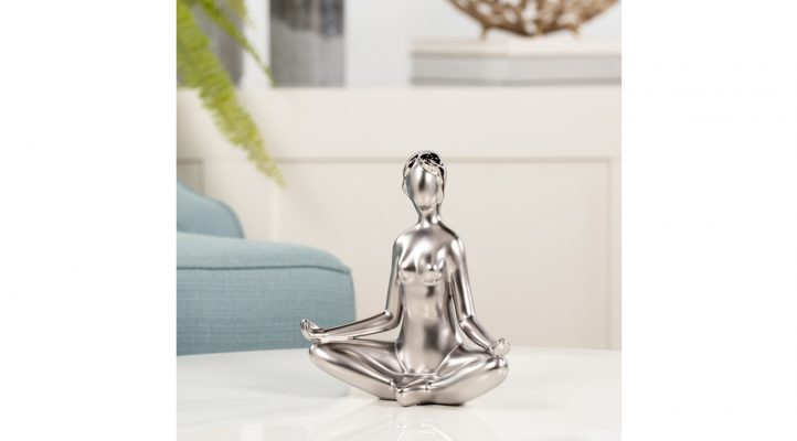 Yoga Matte Silver Ceramic Decor Sculpture – Hands On Knees