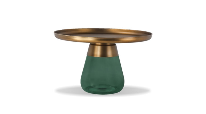 Vessel Coffee Table-antique Brass / Green Glass Base
