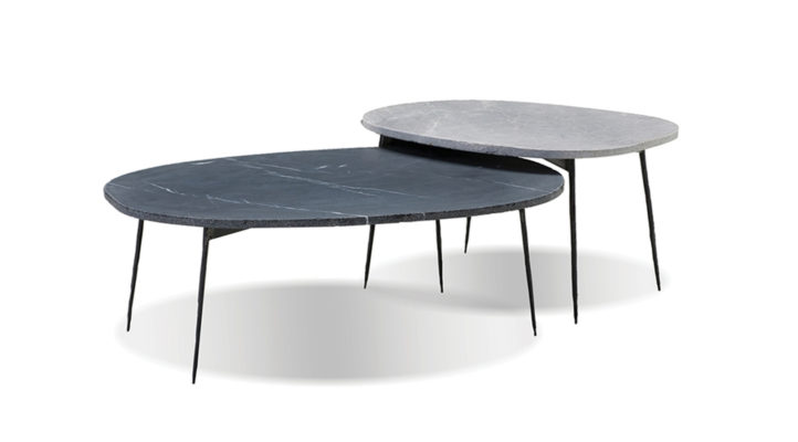 Taxi Large Coffee Table-grey Marble With Hammered Edge / Black Iron Legs