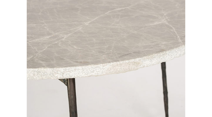 Taxi Large Coffee Table-grey Marble With Hammered Edge / Black Iron Legs