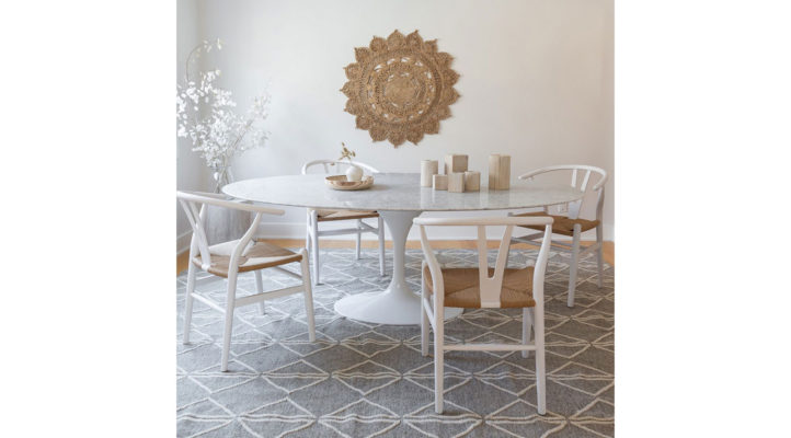 Flute Oval Dining Table With Marble Top