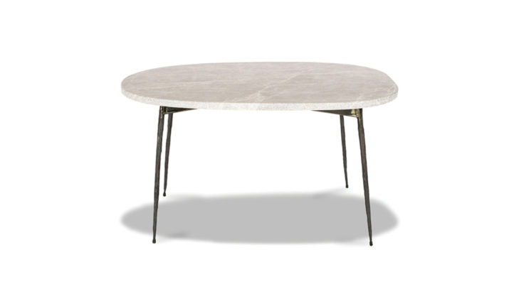 Taxi Small Coffee Table-Grey Marble with Hammered Edge / Black Iron Legs