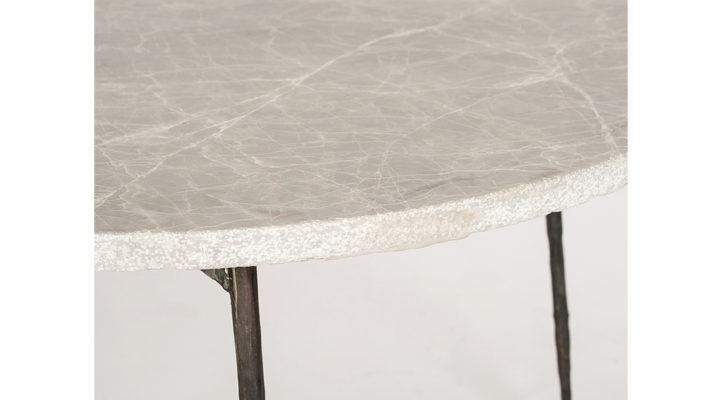 Taxi Small Coffee Table-Grey Marble with Hammered Edge / Black Iron Legs