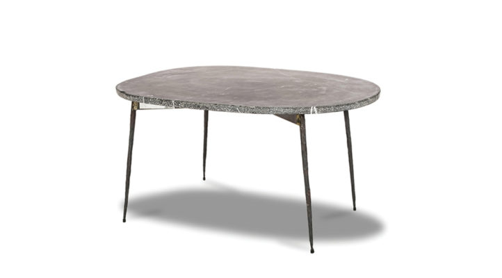 Taxi Small Coffee Table-black Marble With Hammered Edge/ Black Iron Legs