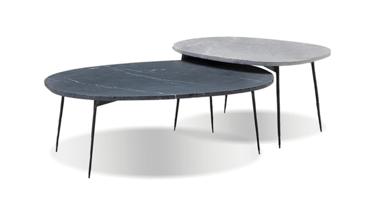 TAXI Large Coffee Table-Black Marble with Hammered Edge / Black Iron Legs
