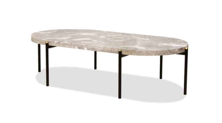 Track Coffee Table With Removable Tray Grey Marble Top / Black Legs With Brass Cup