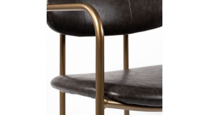Parker Dining Chair Brown Faux Leather Seat Gold Metal