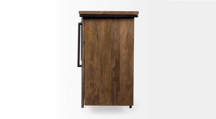 Maddox IV 80×19 Brown Solid Wood Black Metal Accent 4 Door Cabinet Sideboard
