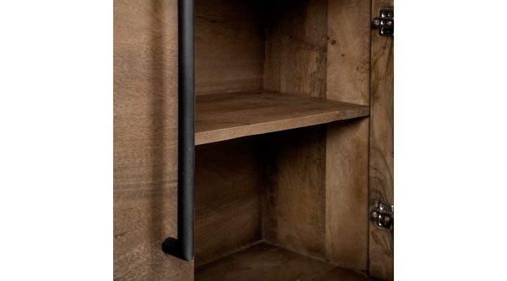 Maddox IV 80×19 Brown Solid Wood Black Metal Accent 4 Door Cabinet Sideboard
