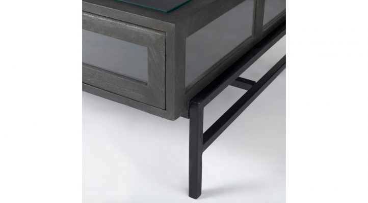 Lyon 48.0L x 28.0W x 15.0H Dark Brown Wood W/Black Metal Frame Coffee Table