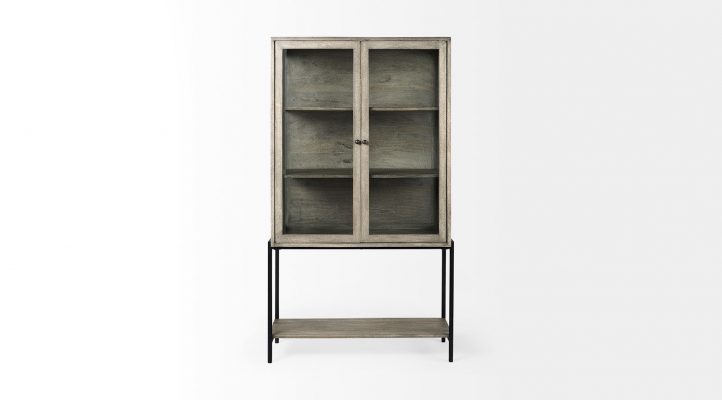 Lyon 36L x 18W x 63H Gray Wood W/ Black Metal Base Display Cabinet
