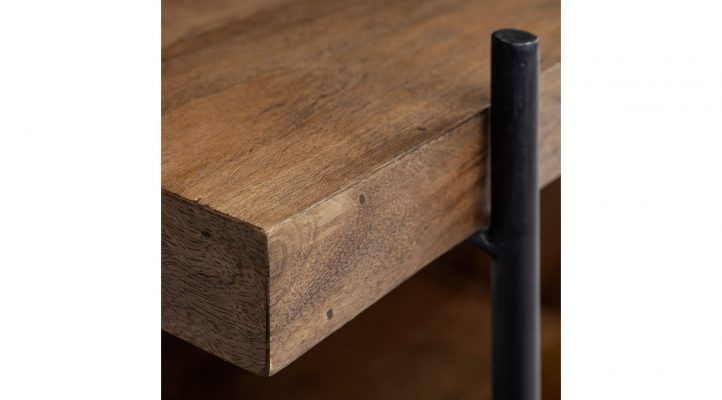 Maddox I 30L x 18W x 22H U Shaped Medium Brown Wood Black Iron End Side Table
