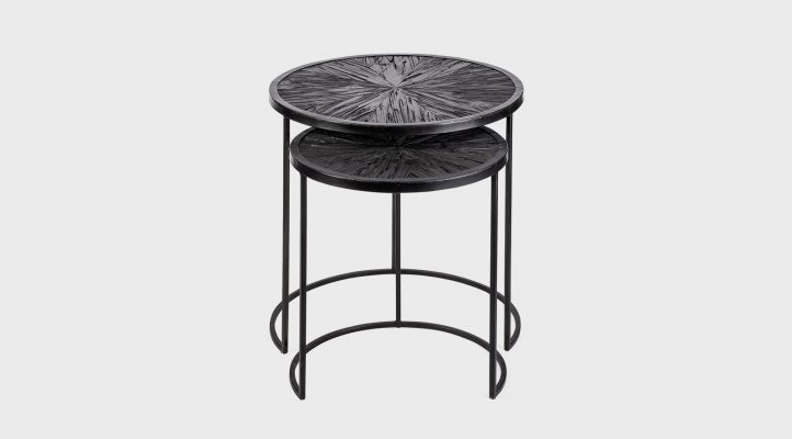 Chakra 19.7″ Set of Two Round Dark Wood Top Black Frame Accent Tables