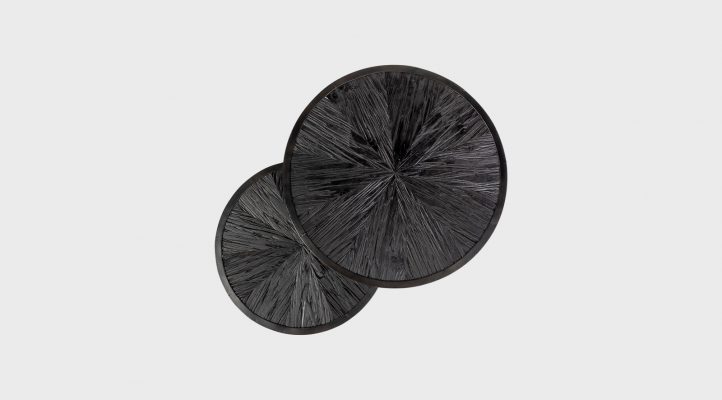 Chakra 19.7″ Set of Two Round Dark Wood Top Black Frame Accent Tables
