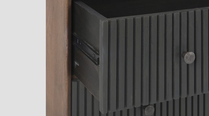 Grace 35.5L x 18.0W x 31.0H Medium Brown Wood W/Black Metal Frame 3 Drawer Accent Cabinet