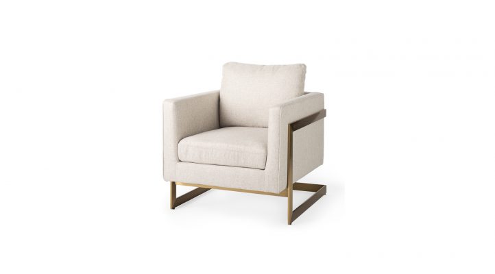 Roberto Cream Poly-Linen Seat w/ Gold Stainless Steel Frame Accent Chair