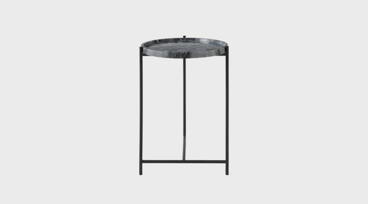 Stella 17L x 17W Gray Round Marble Top W/Black Base Accent Table