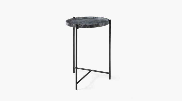 Stella 17L x 17W Gray Round Marble Top W/Black Base Accent Table
