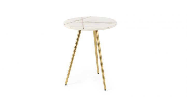 Vivienne 16.0L x 16.0W x 19.0H White Marble W/Antique Gold Metal Round Small Side Table
