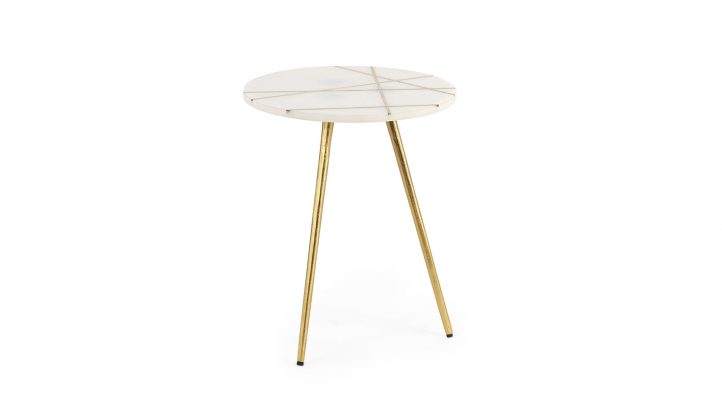 Vivienne 16.0L x 16.0W x 19.0H White Marble W/Antique Gold Metal Round Small Side Table