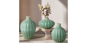 Allium Gourd 3h” Reactive Green Glaze Ceramic Vase